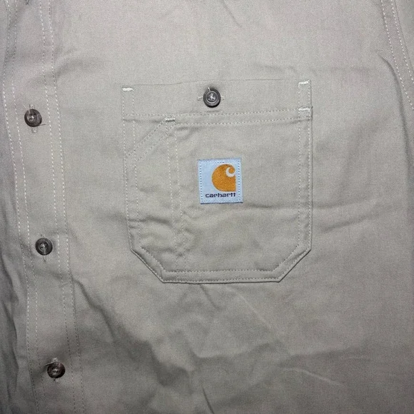 Carhartt Mens XL Tan Short Sleeve Button Down Canvas Work Shirt 384-62 - Picture 4 of 7